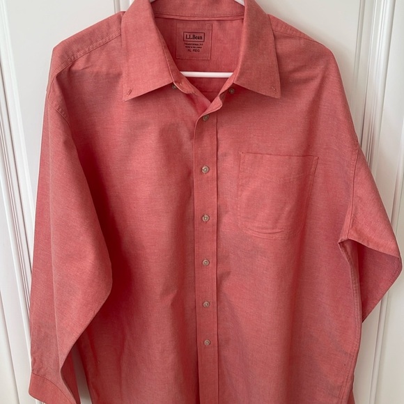LL Bean long sleeve button up dressy salmon pink size XL - Picture 1 of 6